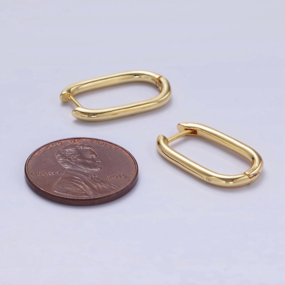 24K Gold Filled 20mm Minimalist Oblong Hoop Earrings - Picture 3 of 4
